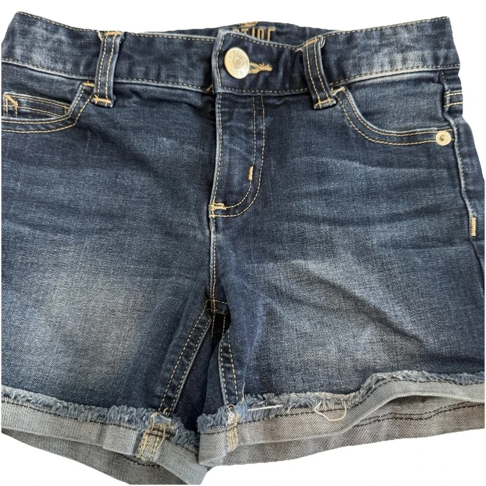 Justice‎ Denim Shorts Girls 12 Slim Dark Wash Raw Hem Cuffed Stretch Jean